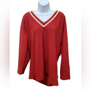 Vintage NY&CO Womens Pullover Sweater Size L Red White Acrylic V Neck Flat Knit